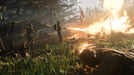 Gameplay Image: A dramatic jungle warfare scene where a soldier is seen using a flamethrower to attack an enemy encampment, with intense fire effects lighting up the battlefield. Secure your Call of Duty: Vanguard Xbox Series X|S key at RushGame.co and fight across historical World War II fronts with dynamic combat