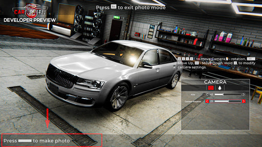 Gameplay screenshot: Silver luxury car in detailing garage)

"Gameplay screenshot from Car Detailing Simulator on PC Steam, showing a freshly detailed luxury car in a professional garage. Experience realistic car restoration—get your Steam CD key now at RushGame.co!