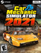 Cover art for Car Mechanic Simulator 2021 on PC Steam, featuring a restored golden supercar inside a professional garage. Buy your Steam CD key at RushGame.co and build your own car repair empire!