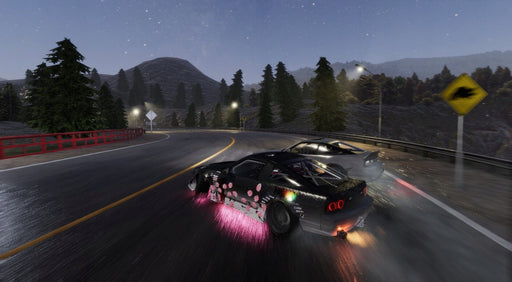 Gameplay screenshot from CarX Drift Racing Online on Xbox, showing two drift cars racing on a scenic night track with neon lighting. Get your Xbox key instantly at RushGame.co