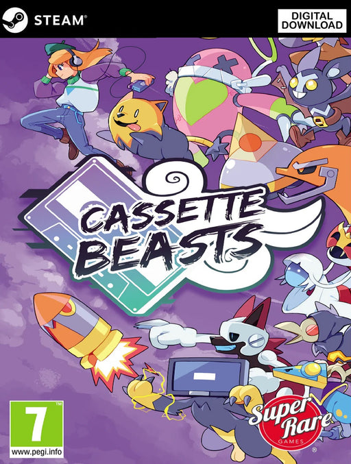 This cover art for Cassette Beasts features a colorful and energetic design with various monster creatures and characters, emphasizing the game’s unique fusion mechanics. Get your Cassette Beasts PC Steam CD Key now at RushGame.co for instant digital delivery and start collecting and transforming monsters today