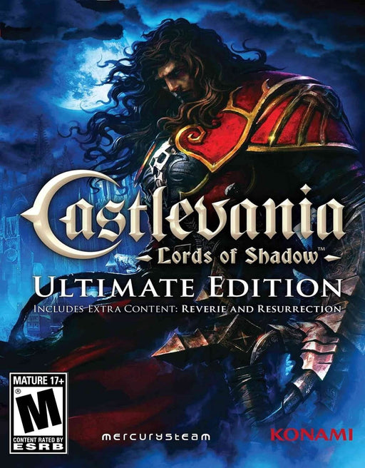 The official cover art for Castlevania: Lords of Shadow - Ultimate Edition, featuring the game's protagonist in a dark, gothic setting with a full moon in the background. Get your Castlevania: Lords of Shadow - Ultimate Edition Steam CD Key now on RushGame.co and immerse yourself in this epic action-adventure experience