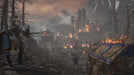 Chivalry 2 PC Epic Games Gameplay Screenshot 2 – A mounted knight overlooks a burning fortress as armies clash in the distance, setting the stage for an epic medieval siege. Secure your Chivalry 2 PC Epic Games CD Key from RushGame.co and immerse yourself in a grand medieval battlefield
