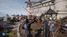 Chivalry 2 PC Epic Games Gameplay Screenshot 3 – A heavily armored warrior fights on a castle wall, swinging a blood-stained sword as opposing factions engage in brutal combat. Get your Chivalry 2 PC Epic Games CD Key at RushGame.co and experience the intensity of medieval warfare with realistic melee physics
