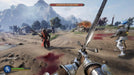 A fierce battle in Chivalry 2, seen from a first-person perspective, as an armored knight prepares to engage an enemy wielding a polearm. Buy Chivalry 2 Special Edition PC Epic Games CD Key on RushGame.co and immerse yourself in epic medieval combat.