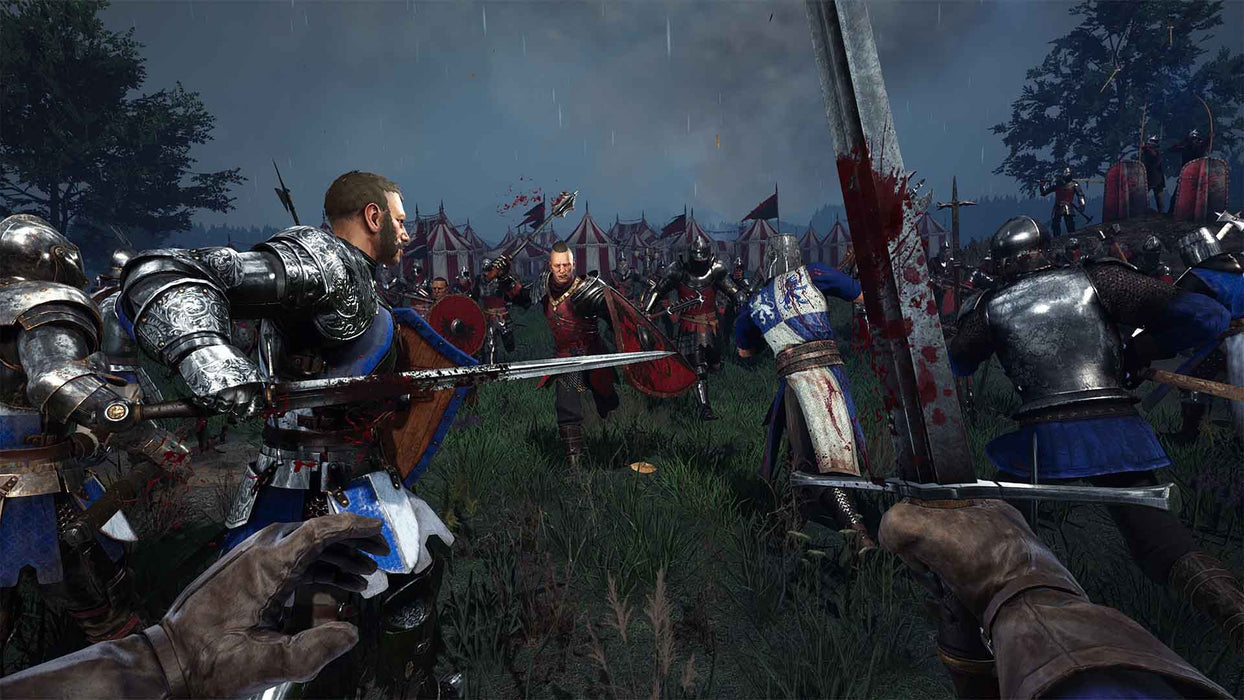 Two warriors face off on a war-torn battlefield in Chivalry 2, with arrows, shields, and blood splattered across the ground. Secure your Chivalry 2 Special Edition PC Epic Games CD Key from RushGame.co and fight for honor in online multiplayer skirmishes