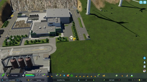 Industrial district and renewable energy setup in Cities: Skylines II, demonstrating strategic city management features. Purchase your Cities: Skylines II Steam Key from RushGame.co for fast and secure access