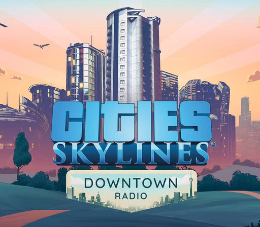 "Cities: Skylines - Downtown DLC Bundle PC Steam CD Key - Cover art showcasing a futuristic downtown skyline with towering skyscrapers. Expand your city-building experience by getting your key at RushGame.co