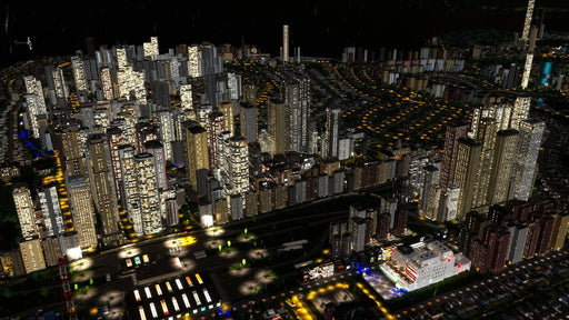 Gameplay screenshot: A modern, sprawling metropolis illuminated at night in Cities: Skylines II - Ultimate Edition. Buy your PC Steam key now at RushGame.co