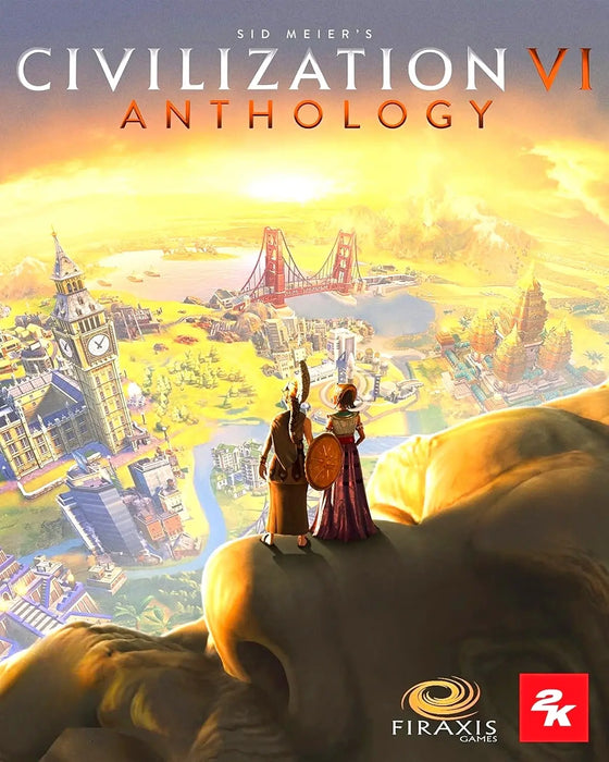 Cover art for Civilization VI Anthology Epic Games Key, featuring iconic world landmarks and legendary leaders overlooking a vibrant cityscape. Purchase your Civilization VI Anthology Epic Games digital key at RushGame.co for instant access and the ultimate turn-based strategy experience.
