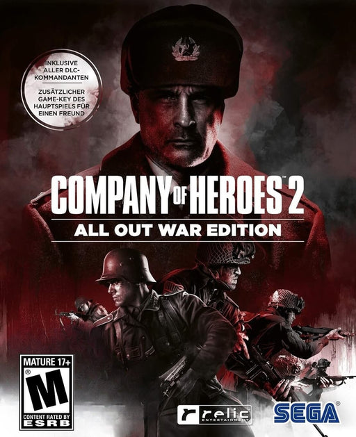 The cover art for Company of Heroes 2: All Out War Edition on PC, featuring a Soviet commander with intense red lighting. Get your digital key instantly at RushGame.co and lead your army to victory in this World War II strategy classic