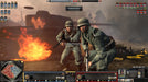 Gameplay screenshot from Company of Heroes 2 PC Steam, showcasing German soldiers preparing for battle with tanks and explosions in the background. Get your Company of Heroes 2 CD Key at RushGame.co for immersive WWII strategy action