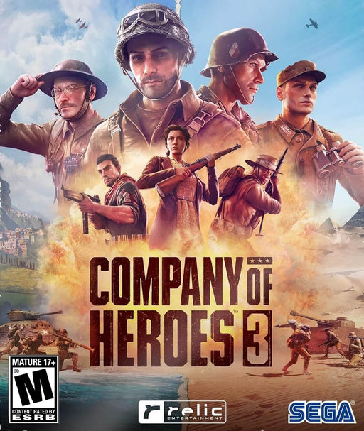 The cover of Company of Heroes 3, featuring an intense World War II battlefield scene with soldiers from different factions. Get your Steam CD key now at RushGame.co for instant activation