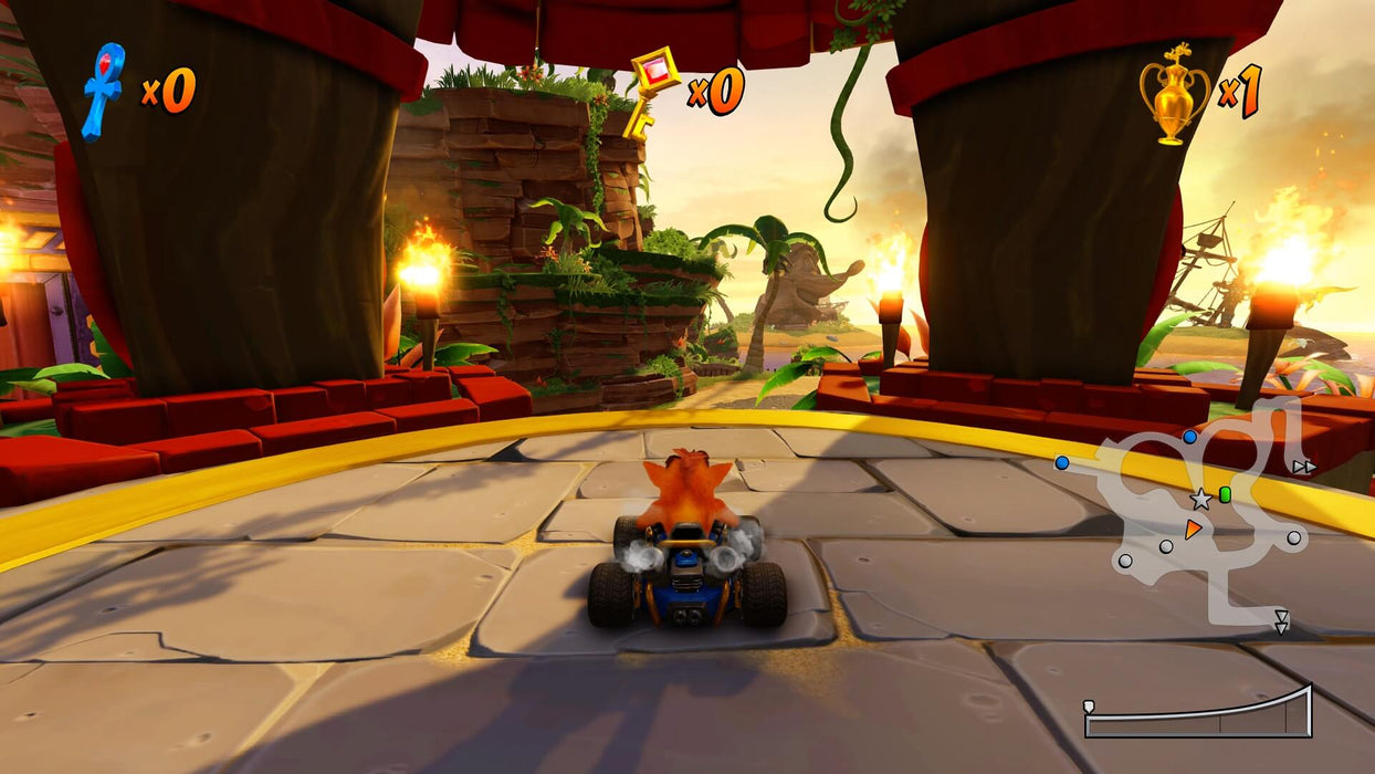Gameplay screenshot: Crash Bandicoot enters the race gate in Crash Team Racing Nitro-Fueled, ready to take on challenging circuits. Purchase your Xbox One CD key instantly at RushGame.co