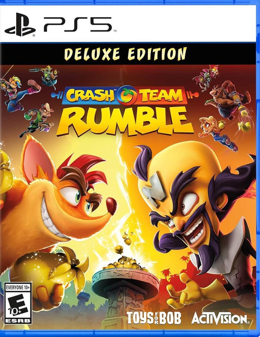 The official cover art for Crash Team Rumble Deluxe Edition on PlayStation 5, featuring Crash Bandicoot, Dr. Neo Cortex, and other iconic characters in an action-packed setting. Buy your PS5 CD key now at RushGame.co for instant digital delivery