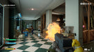 gameplay screenshot: A dramatic heist scenario in Crime Boss: Rockay City, with a team of criminals executing a bank robbery. Get your digital copy at RushGame.co