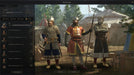 A detailed in-game screenshot from Crusader Kings III: Tours and Tournaments DLC, showing a medieval tournament event with a victorious knight raising his fist in triumph. The interface displays the player's ranking and upcoming contests. Get your Crusader Kings III DLC Steam key now at RushGame.co and experience the grand strategy of medieval rulership