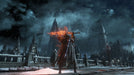 Gameplay screenshot: A lone knight with a flaming sword stands against the eerie, snow-covered backdrop of Dark Souls III. Prepare for an epic battle—buy your Steam CD Key now at RushGame.co!
