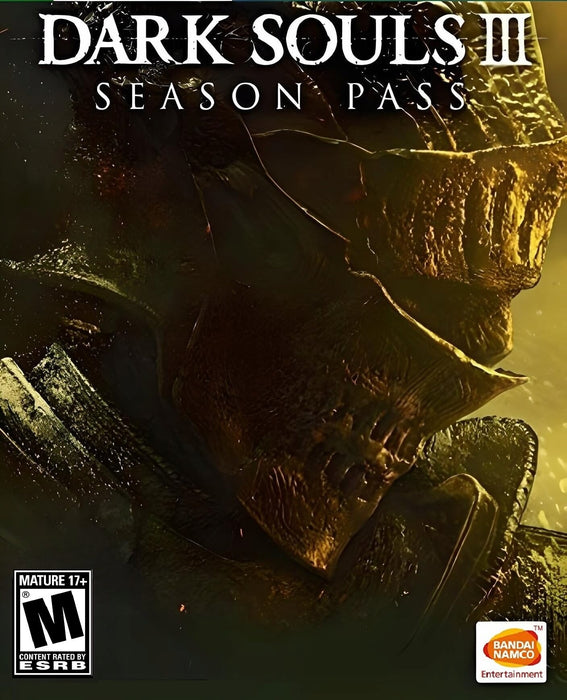 Dark Souls III: Season Pass cover for PC (Steam), depicting a burning knight’s helmet in an eerie golden glow. Buy your digital key at RushGame.co