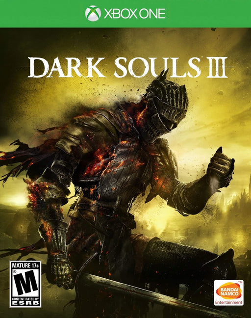 Dark Souls III Xbox One Cover: The cover art for Dark Souls III on Xbox One, featuring the iconic ashen knight engulfed in flames, gripping a sword in a dark fantasy setting. Purchase your Dark Souls III Xbox One CD Key at RushGame.co for instant access