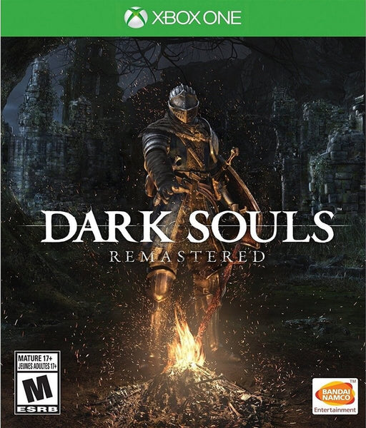 Dark Souls Remastered Xbox One Cover Art – The official cover art for Dark Souls Remastered on Xbox One, featuring a knight standing before a lit bonfire, with ruins and dark, eerie surroundings in the background. Purchase the game key now at RushGame.co for an instant digital download