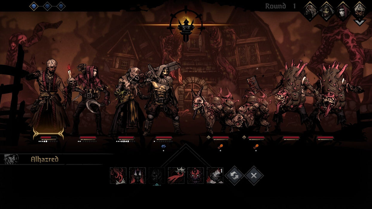 Darkest Dungeon II PC Steam CD Key - Screenshot 3
A dramatic encounter in Darkest Dungeon II, with a battle against monstrous horrors in a nightmarish, plague-ridden village. Purchase your Steam CD key now at RushGame.co and experience the ultimate test of strategy and surviva