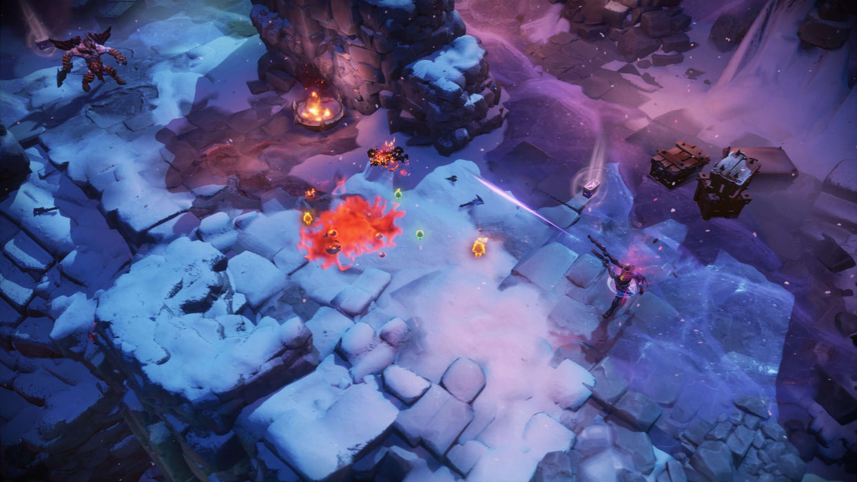 A thrilling battle in Darksiders Genesis on PC Steam set in a frozen battlefield. Players engage in top-down combat using powerful abilities against monstrous foes. Get your Darksiders Genesis PC CD Key today at RushGame.co and experience fast-paced action
