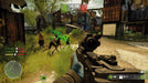 gameplay screenshot:First-person shooter gameplay from Dead Alliance on Xbox One and Xbox Series X|S, featuring a player aiming an assault rifle at approaching infected enemies in a post-apocalyptic, overgrown urban environment. Purchase Dead Alliance CD Key at RushGame.co for instant activation