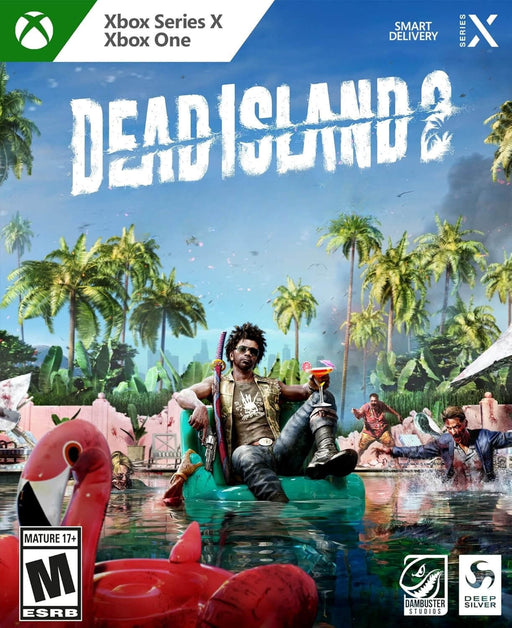 Dead Island 2 Xbox One & Series X|S cover art – Official cover art for Dead Island 2 on Xbox One and Series X|S, featuring a survivor lounging in a pool with zombies emerging from the water and chaos unfolding in the background. Available as a digital key at RushGame.co