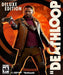 The cover art for Deathloop Deluxe Edition, featuring protagonist Colt holding a futuristic handgun against a bold orange and black background. The Bethesda and Arkane Lyon logos are displayed at the bottom. Available as a digital Steam key at RushGame.co