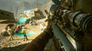 Gameplay screenshot: Scenic in-game environment from Deathloop on PC Steam. The player aims a sniper rifle at an open battlefield while enemies release green smoke, showcasing the game’s tactical combat and vibrant visuals. Get your Deathloop Steam CD Key now at RushGame.co
