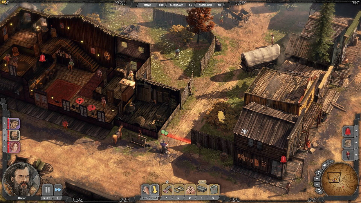 A detailed top-down tactical view of a saloon mission in Desperados III on PC. The image showcases multiple rooms with enemies, interactive objects, and strategic cover options. The player’s squad is positioned around the area, preparing for a coordinated attack. Get your digital key for this immersive Western strategy game at RushGame.co