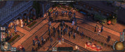 Gameplay screenshot - Wedding Scene): "A vibrant top-down view of a wedding celebration in Desperados III, showing a lively courtyard with a band playing on a raised platform and guests mingling. Players control multiple characters in this strategic stealth game. Get your Steam key at RushGame.co