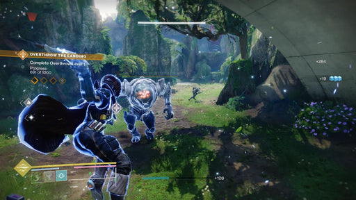 Destiny 2 The Final Shape in-game screenshot – A Guardian in a battle-ready stance, wielding an energy weapon while exploring a lush, futuristic environment in Destiny 2: The Final Shape DLC. Available at RushGame.co