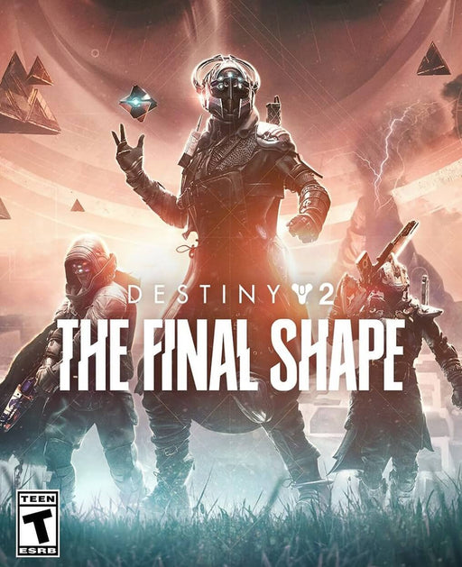 Destiny 2 The Final Shape DLC cover image – The official cover art for Destiny 2: The Final Shape DLC, featuring three Guardians in a dramatic pose, surrounded by a surreal celestial background with lightning and floating geometric structures. Available as a PC Steam CD Key at RushGame.co