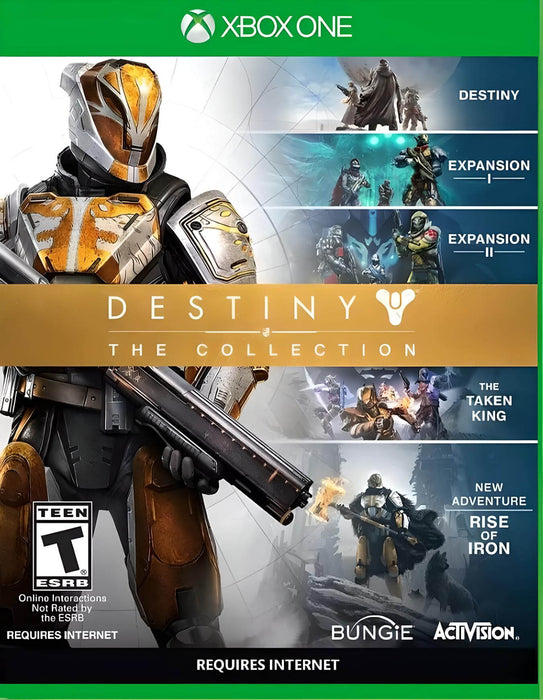 Cover art for Destiny: The Collection on Xbox One, featuring a heavily armored Guardian wielding a futuristic weapon. The game includes multiple expansions such as The Taken King and Rise of Iron. Available now at RushGame.co