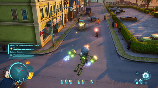 Destroy All Humans! (PC, Steam) Gameplay – Jetpack Combat – Aerial combat sequence in Destroy All Humans!, featuring the alien protagonist using a jetpack and high-tech weaponry to fight against police forces. Find your digital key at RushGame.co