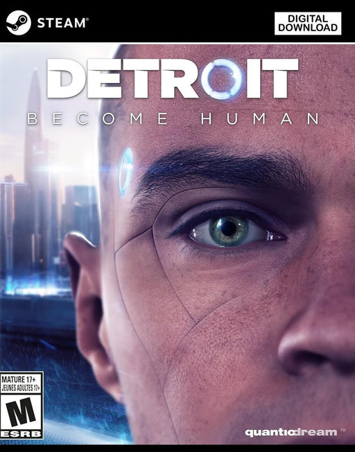 Cover Image - Detroit: Become Human (PC Steam CD Key)
Cover art of Detroit: Become Human for PC Steam, featuring a close-up of an android's face with a glowing LED on its temple, symbolizing its artificial intelligence. The futuristic skyline of Detroit is blurred in the background. Available at RushGame.co