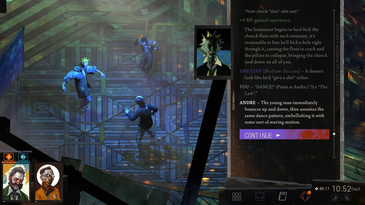 Gameplay screenshot - A detective investigation scene in Disco Elysium - The Final Cut, with dialogue choices, a crime scene, and intense character interactions. Solve the mystery—get your activation key at RushGame.co