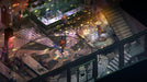 Gameplay screen - An atmospheric urban scene in Disco Elysium - The Final Cut, showing characters standing outside a neon-lit bar, "Whirling-in-Rags," on a snowy evening. Dive into a rich, narrative-driven experience—available at RushGame.co