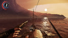 Gameplay image - A breathtaking sunset view in Dishonored 2 for Xbox One, with the protagonist holding a gun while sailing towards a mysterious industrial city. Unlock this immersive world with a Dishonored 2 Xbox One CD key from RushGame.co
