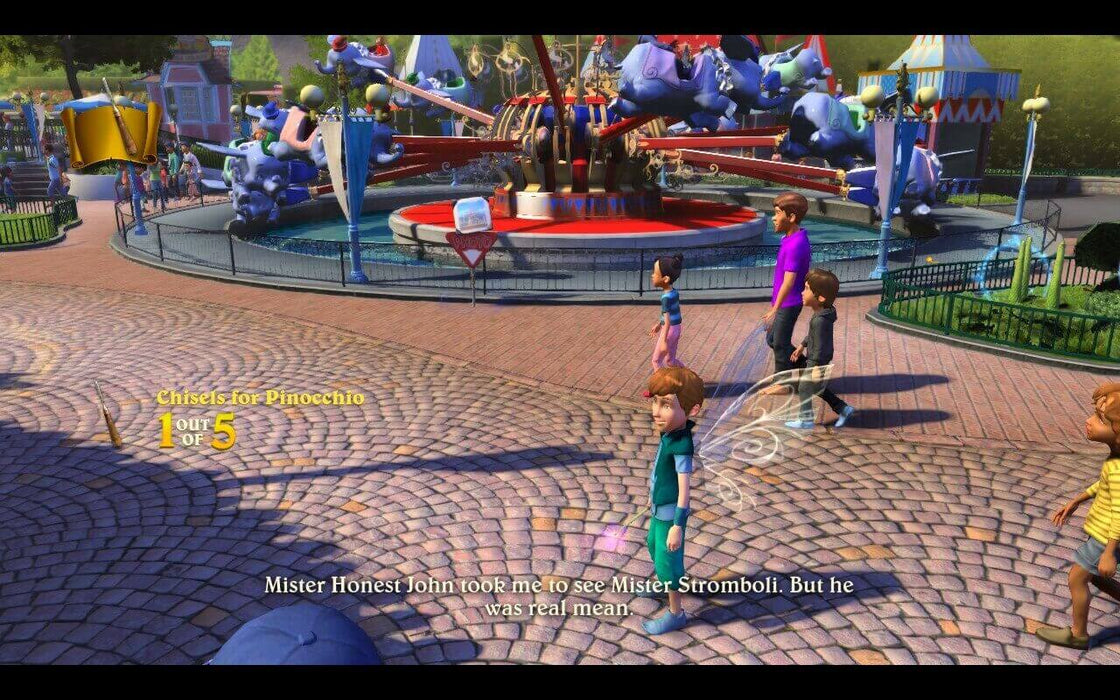 Gameplay screen - Vibrant scene from Disneyland Adventures for Xbox One and Xbox Series X/S, featuring a lively Disney-themed fairground with characters and attractions. Explore the park virtually by purchasing a Disneyland Adventures Xbox key at RushGame.co