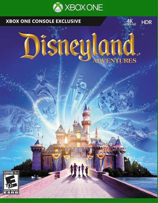 Official cover art of Disneyland Adventures for Xbox One and Xbox Series X/S, featuring the iconic Sleeping Beauty Castle with beloved Disney characters in the background. Buy your Disneyland Adventures Xbox digital key at RushGame.co for a magical family-friendly experience