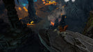 Divinity: Original Sin 2 Definitive Edition Dark Cavern gameplay scene – A squirrel companion sits on a skeletal remains in a dark cavern while fires rage in the background. Explore the rich lore of Divinity: Original Sin 2 Definitive Edition with your PC GOG key from RushGame.co