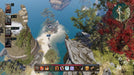 Divinity: Original Sin 2 PC GOG CD Key, Game Screenshot – A breathtaking view from atop a crumbling stone tower, overlooking a lush landscape with a turquoise sea and a stranded ship in the distance. A lone adventurer stands at the edge of a cliff, gazing at the horizon. Experience this epic RPG by purchasing a key at RushGame.co
