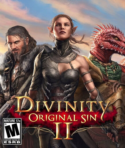 The cover art for Divinity: Original Sin 2 on PC, available via GOG. It features three main characters, including a fierce elf warrior, a rugged human fighter, and a powerful red-scaled lizard warrior, set against a fantasy backdrop. Buy your digital key at RushGame.co