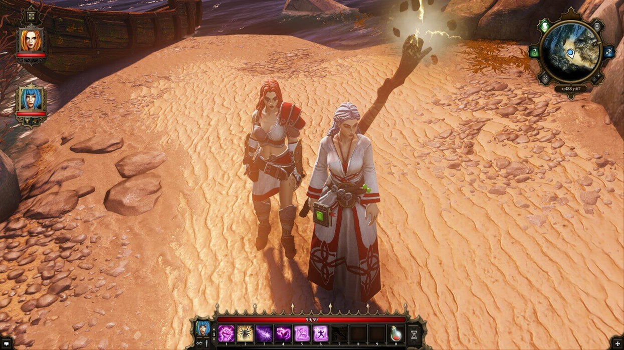 Gameplay screenshot - Two female adventurers standing on a sandy shore, preparing for their next battle. Join the adventure with an instant Steam key from RushGame.co
