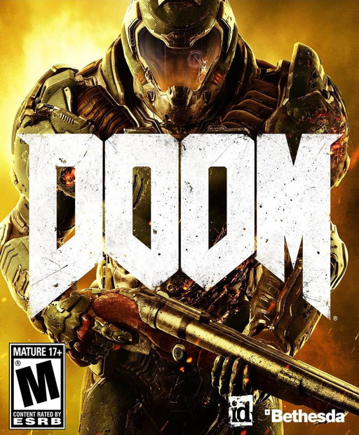 cover art for DOOM on PC Steam, featuring the iconic Doom Slayer in battle-worn armor against a fiery backdrop. Get your DOOM PC Steam CD Key now at RushGame.co for instant digital delivery and non-stop demon-slaying action