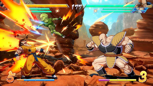 gameplay screenshot - Zamasu and Trunks unleash powerful energy attacks in an intense match from Dragon Ball FighterZ. Buy your PC Steam CD key now at RushGame.co