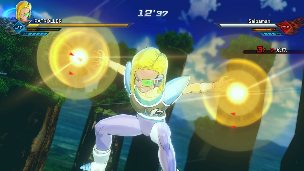 Gameplay screenshot - A custom character unleashing an energy attack in Dragon Ball Xenoverse 2, showcasing intense combat mechanics and vibrant visuals. Experience thrilling battles and time-traveling missions with a Steam CD Key from RushGame.co